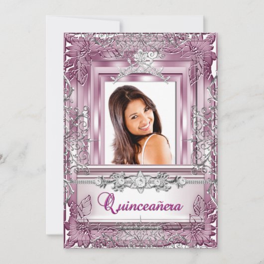 Quinceañera 15e verjaardag Roze Silver Tiara Kaart (Voorkant)