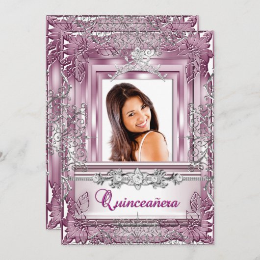 Quinceañera 15e verjaardag Roze Silver Tiara Kaart (Voorkant / Achterkant)