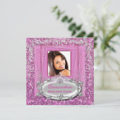 Quinceañera 15e verjaardag  roze zilver kaart (Staand voorkant)