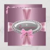 Quinceanera 15e Verjaardag Satijn Roze Bow Kaart (Voorkant / Achterkant)