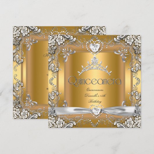 Quinceanera 15e verjaardag Tiara Gold White Silver Kaart (Voorkant / Achterkant)