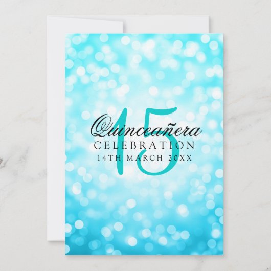 Quinceanera 15e verjaardag Turquoise Bokeh Lights Kaart (Achterkant)