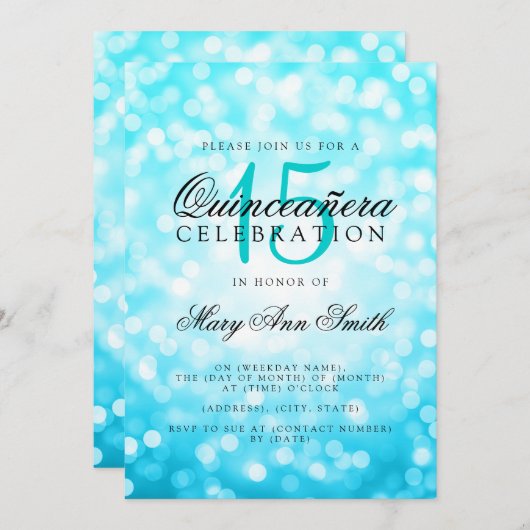 Quinceanera 15e verjaardag Turquoise Bokeh Lights Kaart (Voorkant / Achterkant)