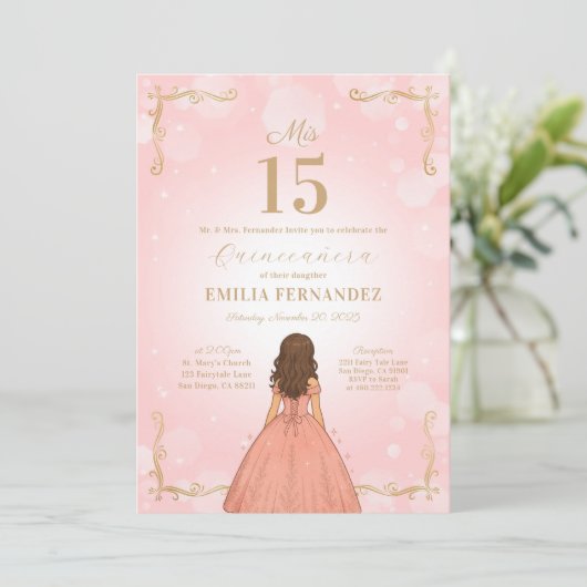 Quinceanera 15e verjaardag uitnodiging (Staand voorkant)