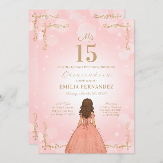 Quinceanera 15e verjaardag uitnodiging (Voorkant / Achterkant)