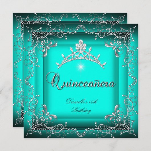 Quinceanera 15e verjaardag van Blauwe Tiara Silver Kaart (Voorkant / Achterkant)