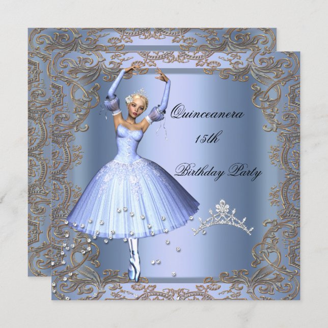 Quinceanera 15e verjaardag van de Blauwe Ballerina Kaart (Voorkant / Achterkant)