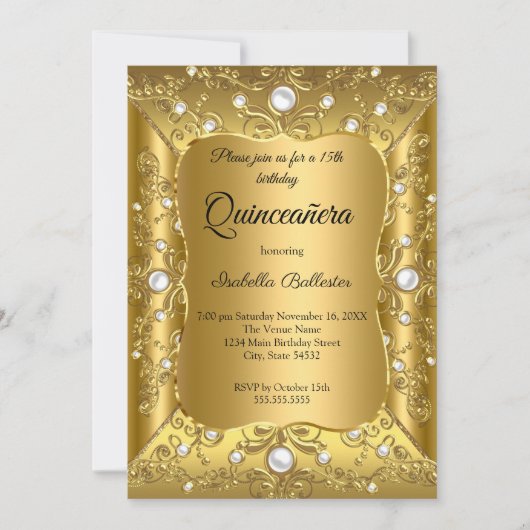 Quinceanera 15e verjaardag van de goudpearl kaart (Voorkant)
