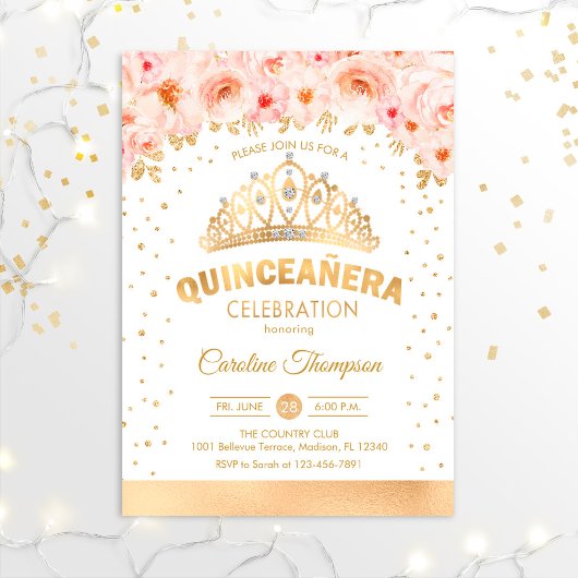 Quinceanera 15e verjaardag van de goudroze Floral Kaart