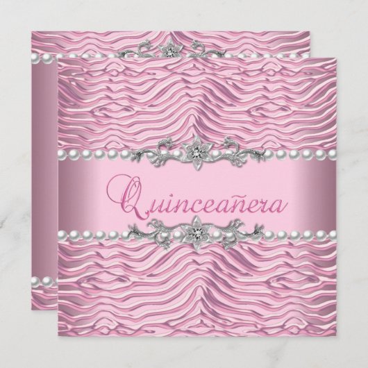 Quinceanera 15e verjaardag Witte parelroze Zebra Kaart (Voorkant / Achterkant)