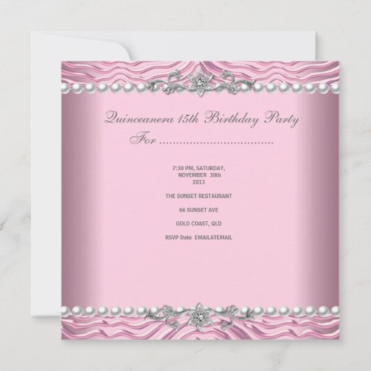 Quinceanera 15e verjaardag Witte parelroze Zebra Kaart (Achterkant)