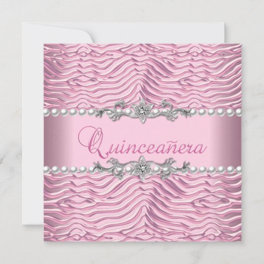 Quinceanera 15e verjaardag Witte parelroze Zebra Kaart (Voorkant)