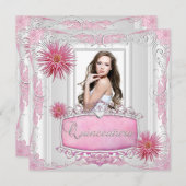 Quinceanera 15e verjaardag Witte Roze Silver Dahli Kaart (Voorkant / Achterkant)