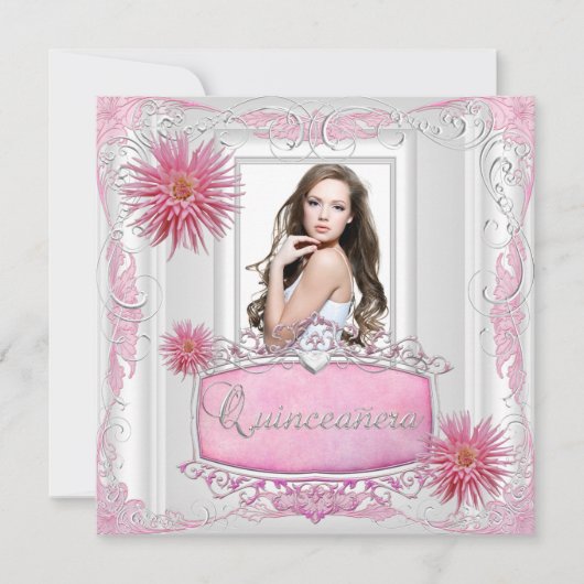 Quinceanera 15e verjaardag Witte Roze Silver Dahli Kaart (Voorkant)