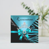Quinceanera 15e verjaardag Zebra Blue Black Tiara Kaart (Staand voorkant)