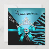 Quinceanera 15e verjaardag Zebra Blue Black Tiara Kaart (Voorkant)
