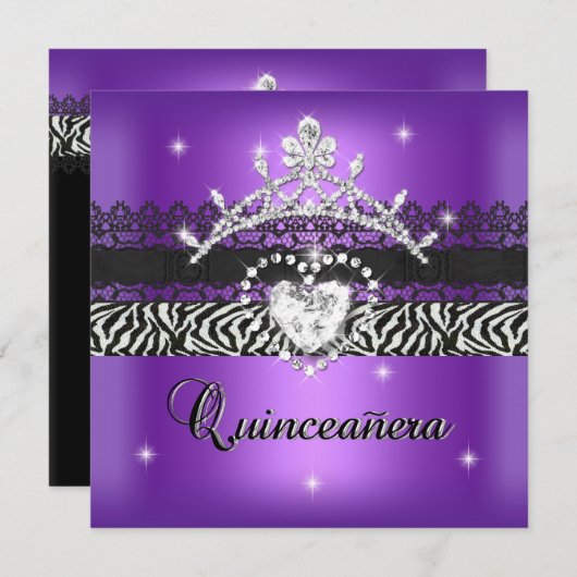 Quinceanera 15e verjaardag Zebra Paars zwart Kaart (Voorkant / Achterkant)