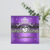 Quinceanera 15e verjaardag Zebra Paars zwart Kaart (Staand voorkant)