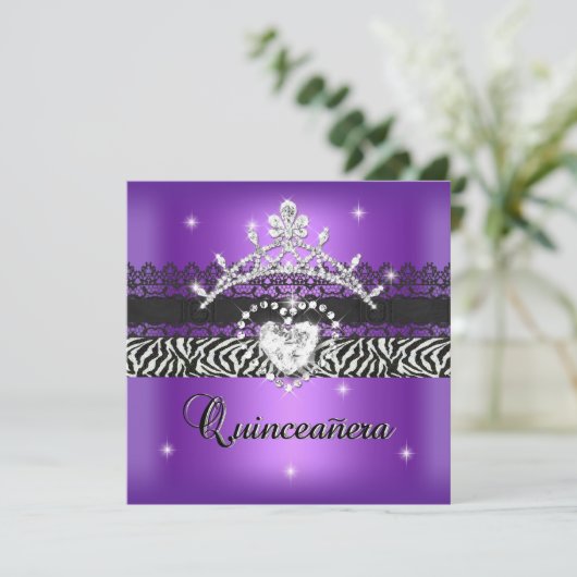 Quinceanera 15e verjaardag Zebra Paars zwart Kaart (Staand voorkant)