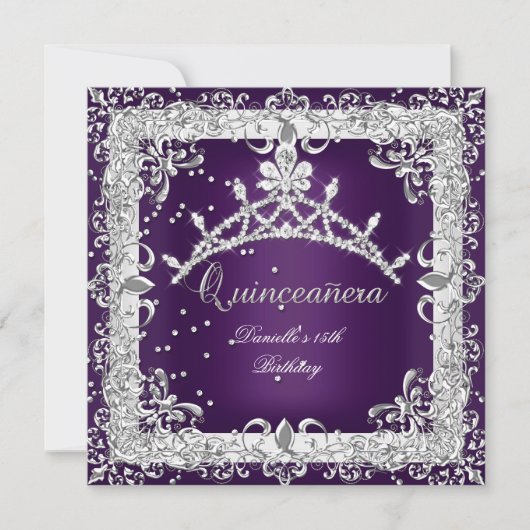 Quinceanera 15e verjaardag Zilver Paars Kaart (Voorkant)