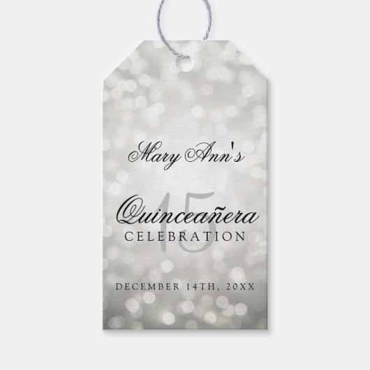 Quinceanera 15e verjaardag Zilveren Bokeh Lights Cadeaulabel (Voorkant)