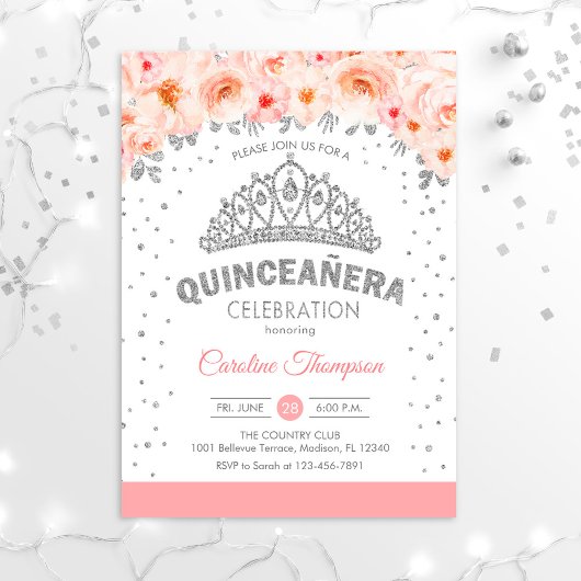 Quinceanera 15e verjaardag - Zilverroze Kaart