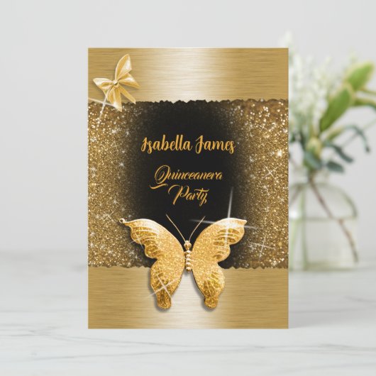 Quinceañera 15e verjaardag zwart goud folie kaart (Staand voorkant)