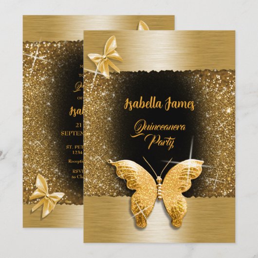 Quinceañera 15e verjaardag zwart goud folie kaart (Voorkant / Achterkant)