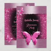 Quinceañera 15e verjaardag zwart roze folie luxe kaart (Voorkant / Achterkant)