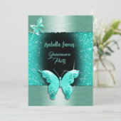 Quinceañera 15e verjaardag zwarte turquoise folie kaart (Staand voorkant)