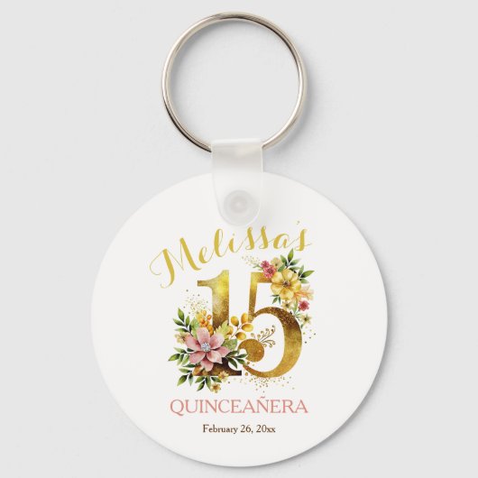 Quinceañera 15e verjaardagsfeest Bloemen Sleutelhanger (Voorkant)