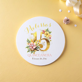 Quinceañera 15e Verjaardagsfeest Bloemengoud Ronde Sticker