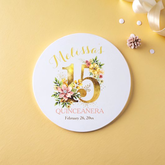 Quinceañera 15e Verjaardagsfeest Bloemengoud Ronde Sticker