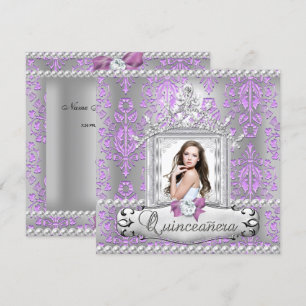 Quinceanera 15e verjaardagsfeest Damask Lila Parel Kaart