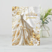 Quinceanera 15e Verjaardagsfeest Gouden Witte Jurk Kaart (Staand voorkant)