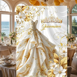 Quinceanera 15e Verjaardagsfeest Gouden Witte Jurk Kaart