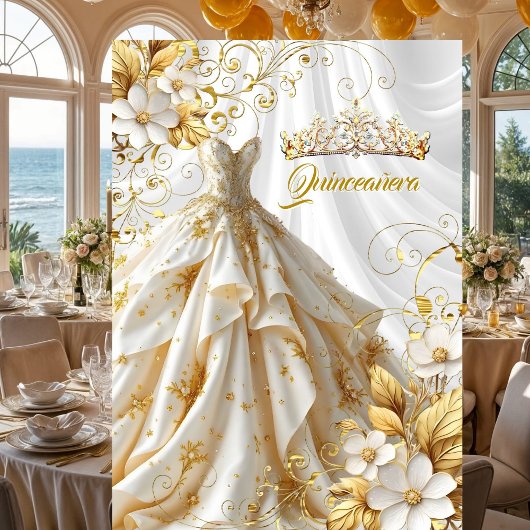 Quinceanera 15e Verjaardagsfeest Gouden Witte Jurk Kaart