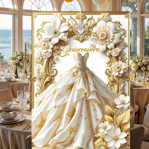 Quinceanera 15e verjaardagsfeest Gouden Witte jurk Kaart