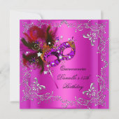 Quinceanera 15e Verjaardagsfeest Masquerade Roze Kaart (Voorkant)