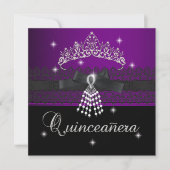 Quinceanera 15e Verjaardagsfeest Paarse Zwart Kaart (Voorkant)