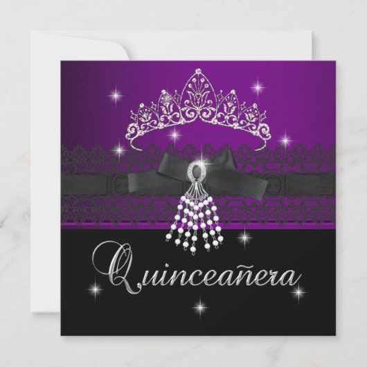 Quinceanera 15e Verjaardagsfeest Paarse Zwart Kaart (Voorkant)