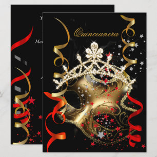 Quinceanera 15e verjaardagsfeest Rood Zwart Masker Kaart
