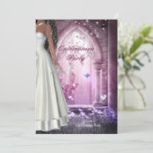 Quinceanera 15e verjaardagsfeest roze witte jurk kaart (Staand voorkant)