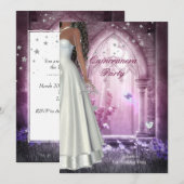 Quinceanera 15e verjaardagsfeest roze witte jurk kaart (Voorkant / Achterkant)