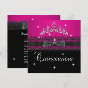 Quinceanera 15e verjaardagsfeest Roze Zwart Kanten Kaart