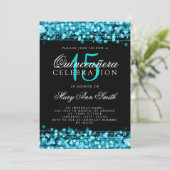 Quinceanera 15e verjaardagsfeest sprankelt turquoi kaart (Staand voorkant)