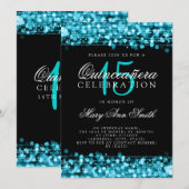 Quinceanera 15e verjaardagsfeest sprankelt turquoi kaart (Voorkant / Achterkant)