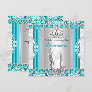 Quinceanera 15e verjaardagsfeest Teal Blauwe Hoge  Kaart
