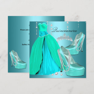 Quinceanera 15e verjaardagsfeest Teal Blauwe Jurk Kaart