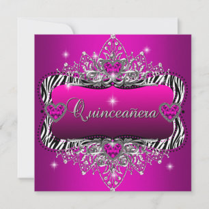 Quinceanera 15e verjaardagsfeest Zebra Roze Zwart Kaart